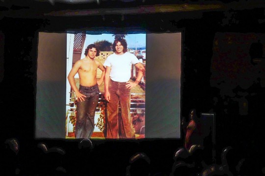 Michael the Showman with a pic of Glenn Child (left) and Greg Child (right).